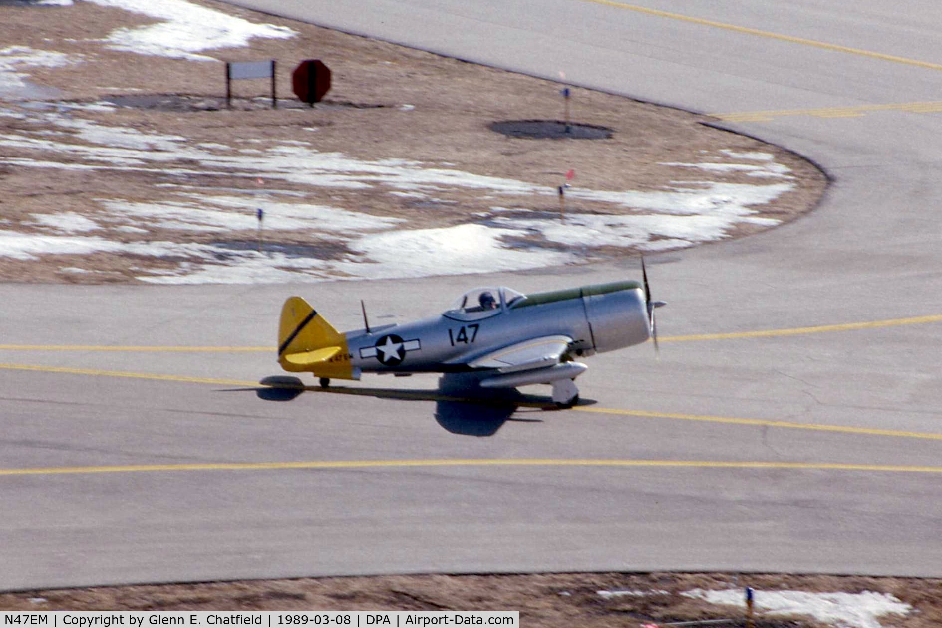 N47EM, 1988 WAR Republic P-47 Thunderbolt C/N 40, Little replica of a P-47 taxiing by the control tower.