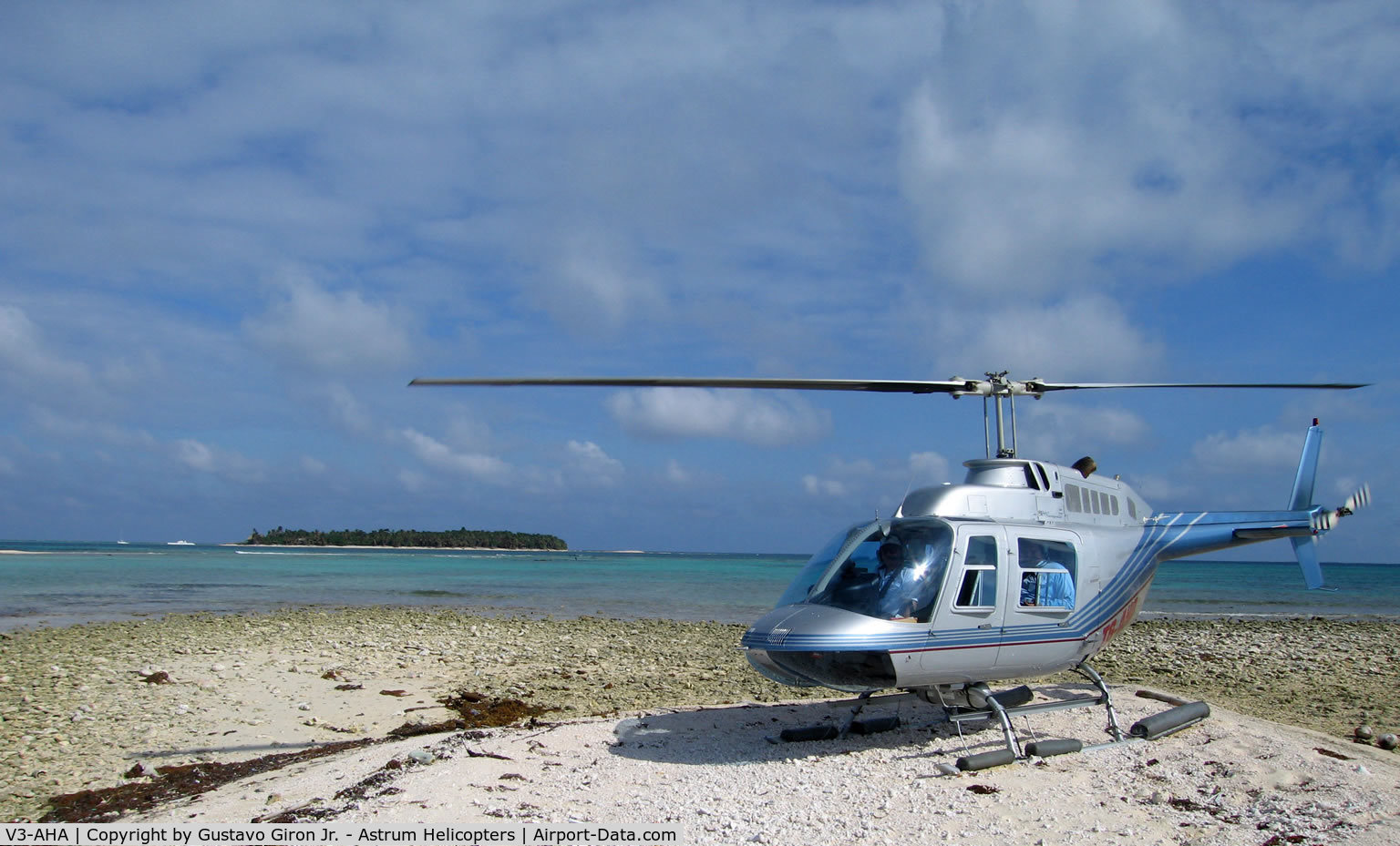 V3-AHA, Bell 206B JetRanger III C/N 4214, Astrum Helicopters' Bell 206 Jet Ranger B3 at Glover's Reef