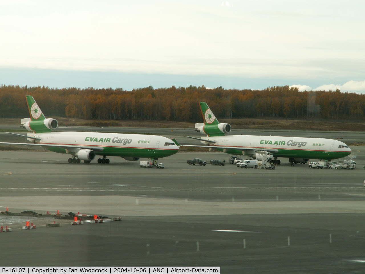 B-16107, 1995 McDonnell Douglas MD-11F C/N 48546, MD-11F/EVA Airways/Anchorage--with B-16113 alongside