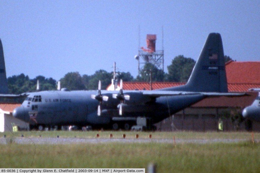 85-0036, 1985 Lockheed C-130H Hercules C/N 382-5074, C-130H shot from highway using 600mm lens with 2X teleconverter.  Long distance!