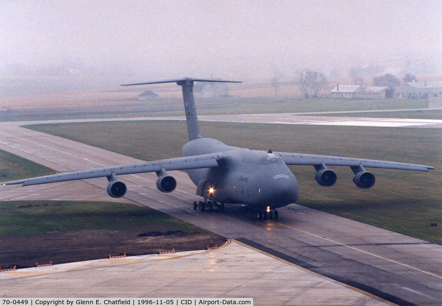 70-0449, 1970 Lockheed C-5A Galaxy C/N 500-0063, C-5A taxiing to the cargo ramp by the control tower