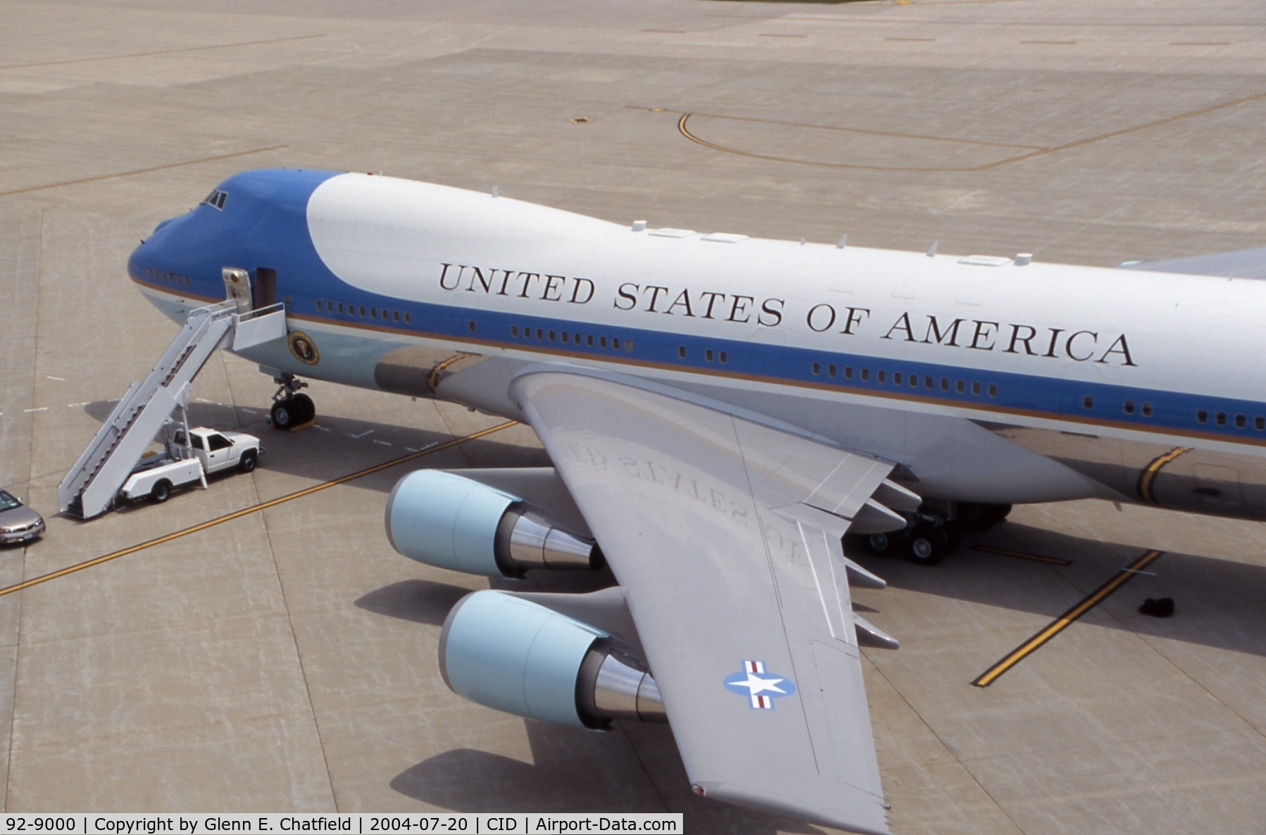 92-9000, 1987 Boeing VC-25A C/N 23825, Air Force One parked on the cargo ramp below the control tower
