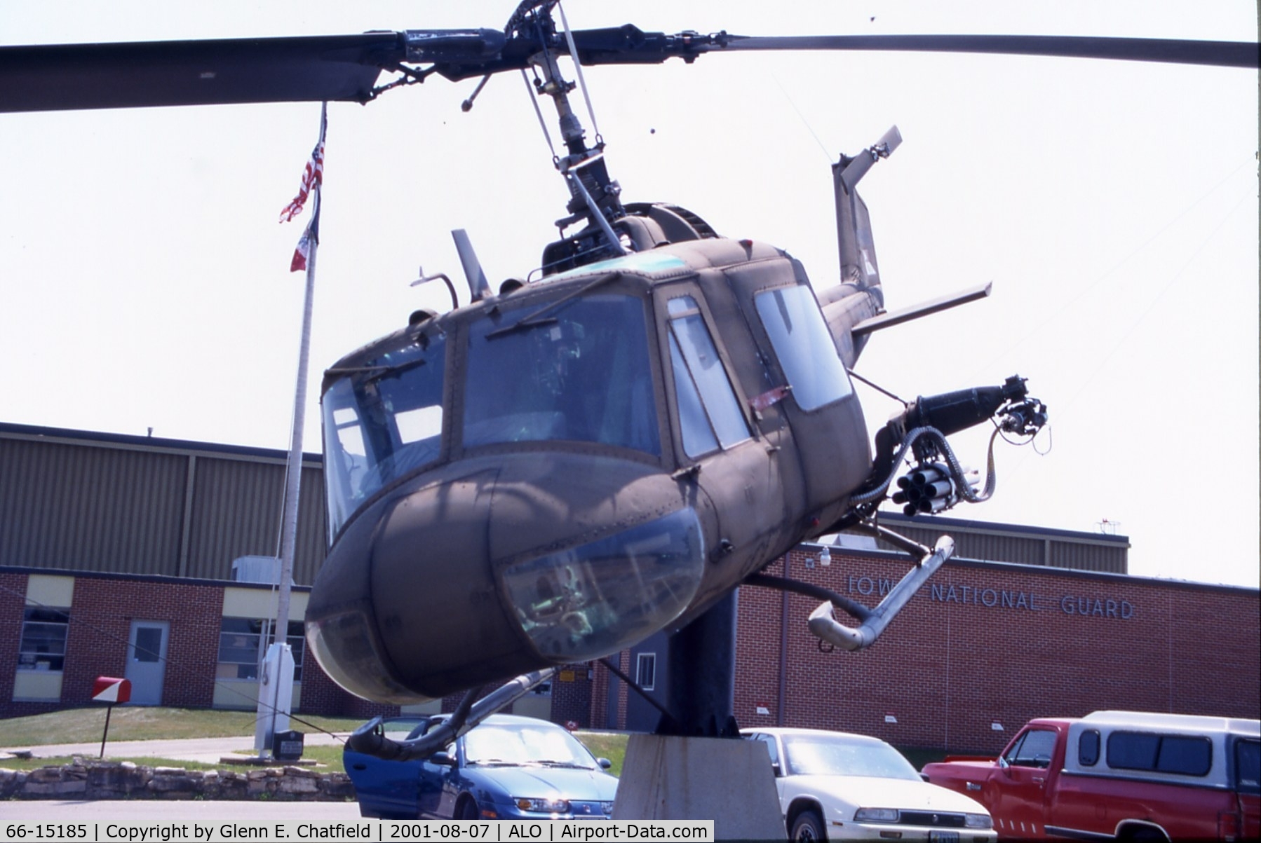 66-15185, 1967 Bell UH-1M Iroquois C/N 1913, UH-1M mounted on a post at the Army National Guard armory