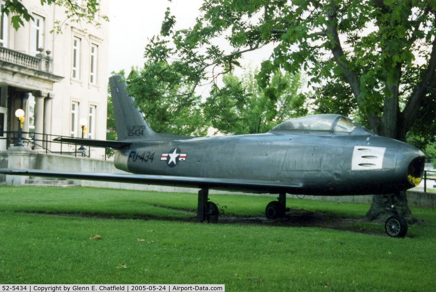 52-5434, 1952 North American F-86F-25-NA Sabre C/N 193-163, F-86F in front of the Clay County Courthouse, Brazil, Indiana