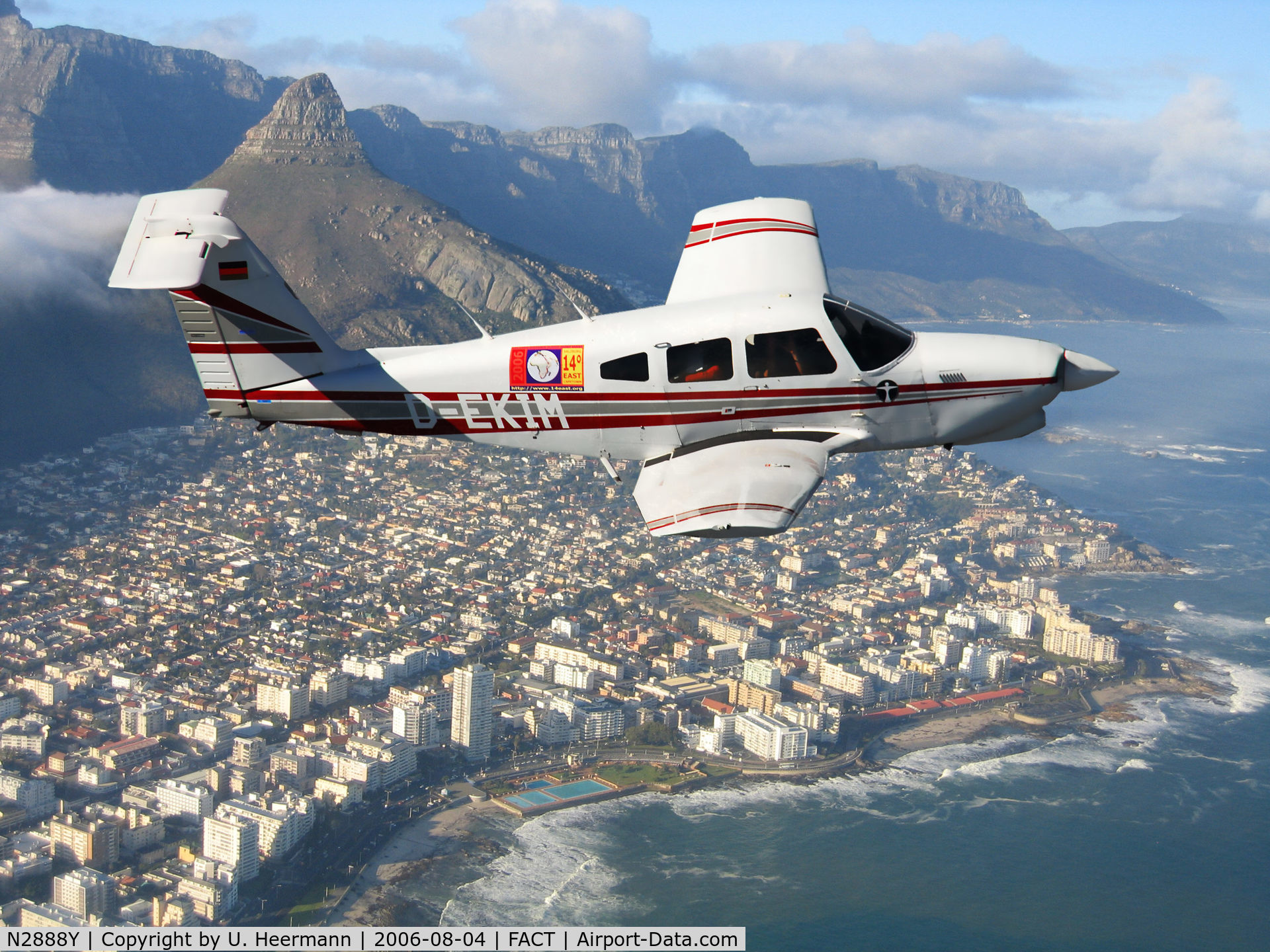 N2888Y, 1962 Cessna 182E Skylane C/N 18253888, Now D-EKIM. Above Capetown in 2006, with 14°East Long Distance Flight.