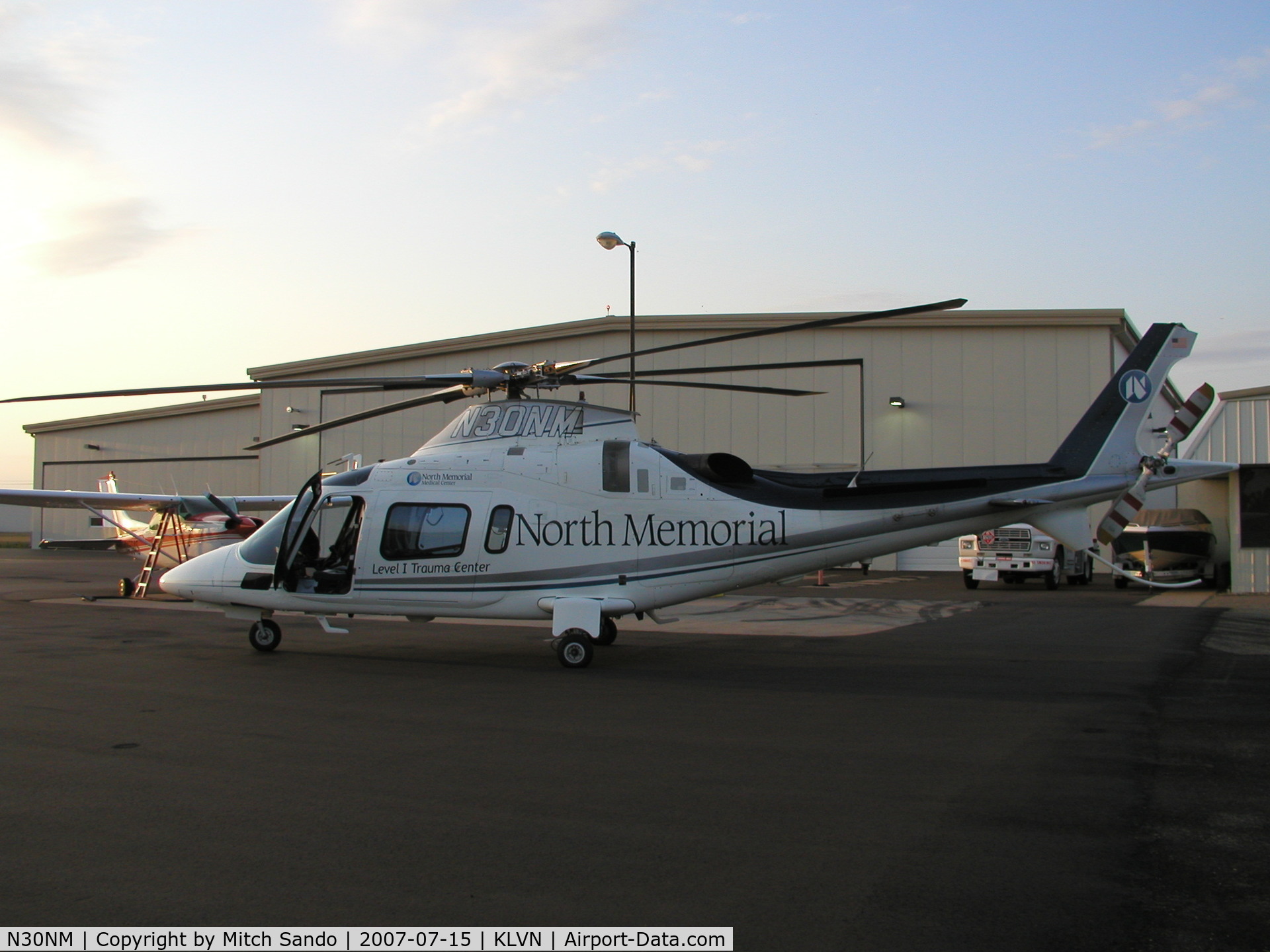 N30NM, Agusta A-109E Power C/N 11065, Air Care 2 stopping at Airlake for fuel after transferring a patient from Roseau to Rochester.