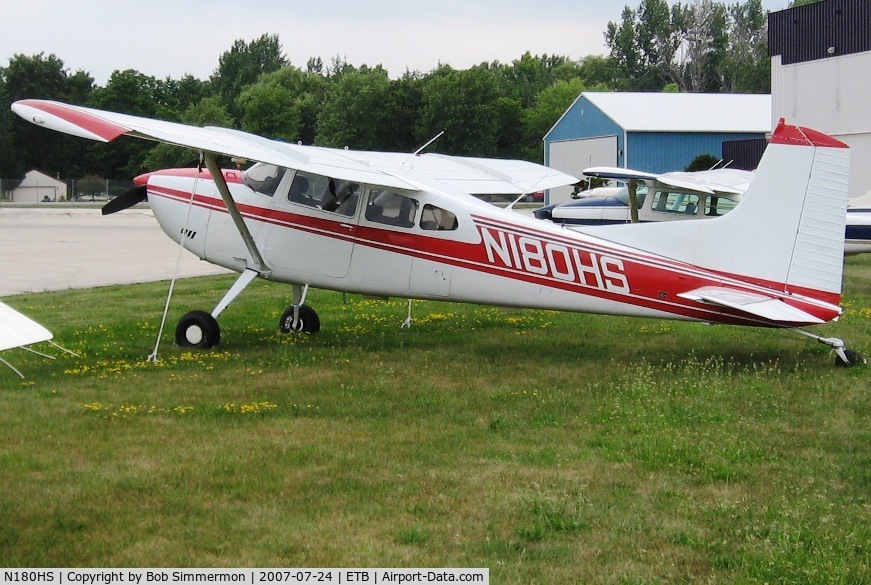N180HS, 1975 Cessna 180J C/N 18052597, Tied down at West Bend, WI