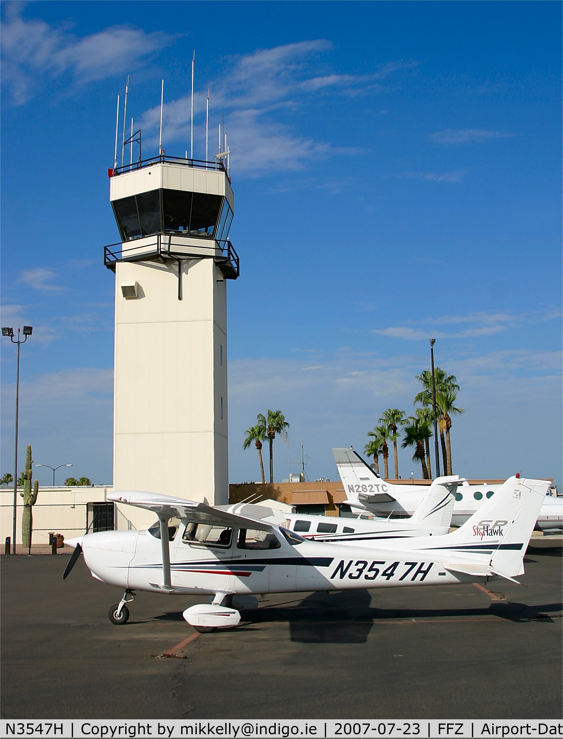 N3547H, Cessna 172S C/N 172S8886, Cessna Skyhawk, N3547H sits in front of the Mesa Falcon field tower after arriving from Glendale, Arizona