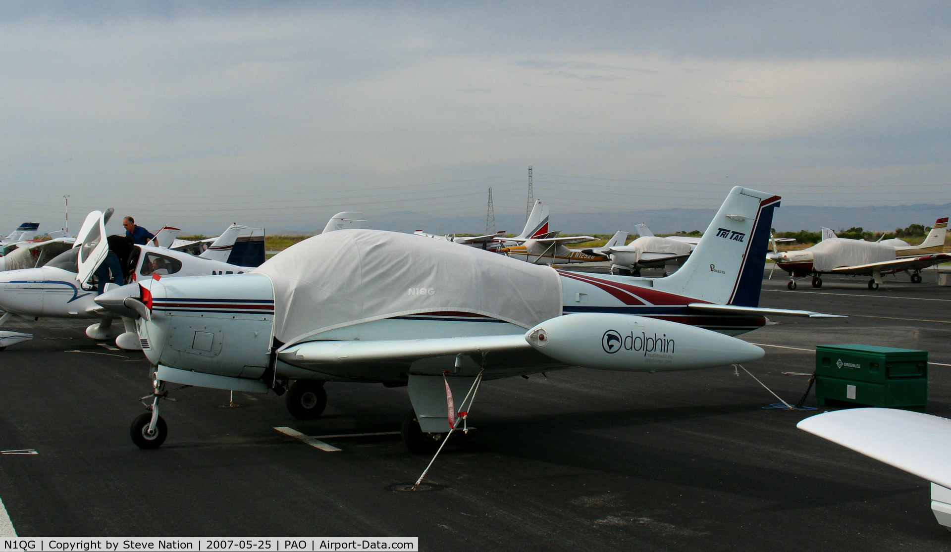 N1QG, 1966 Beech V35 Bonanza C/N D-8328, Dolphin Tri Tail 1966 Beech V35 with cover @ Palo Alto, CA
