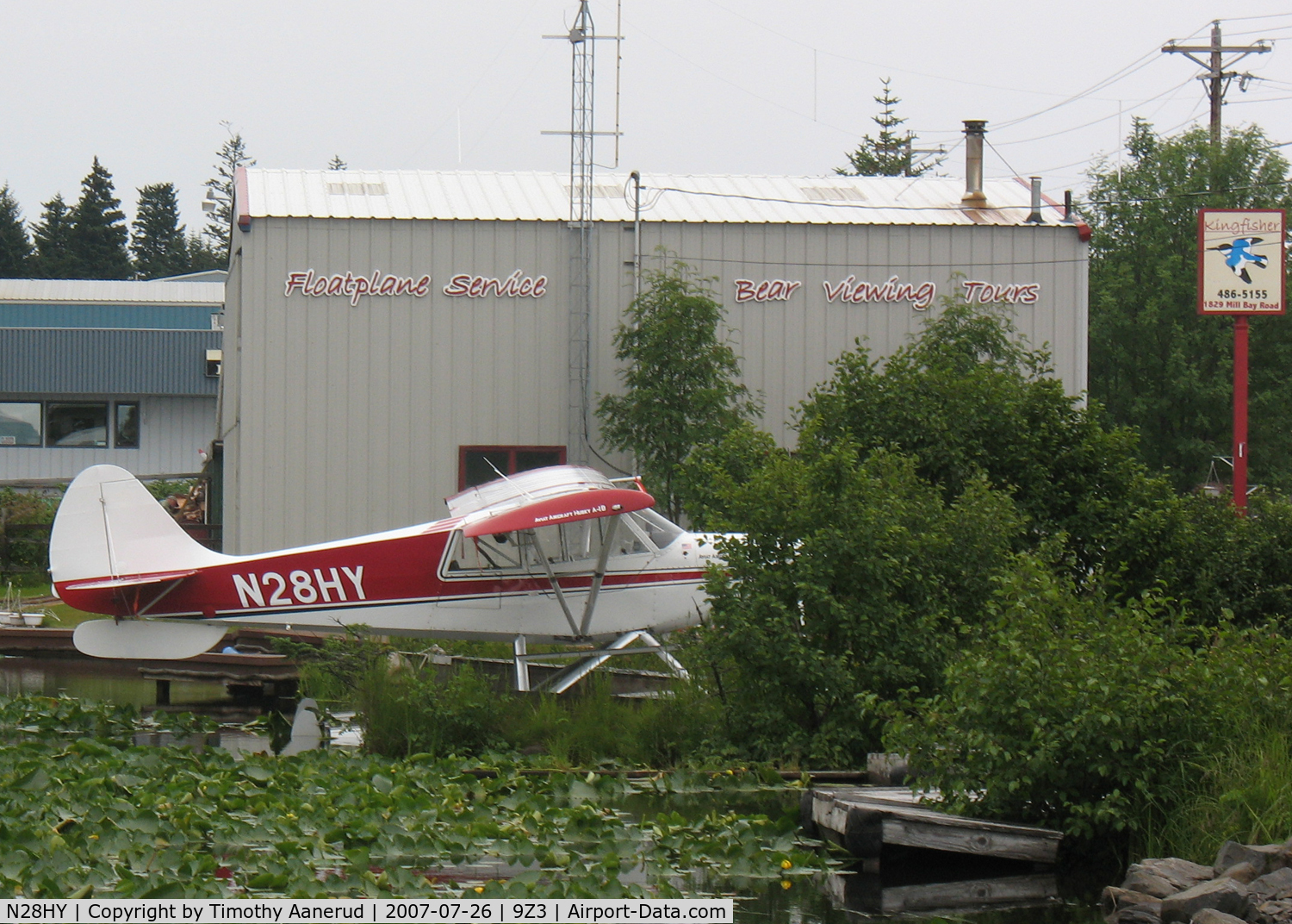 N28HY, 1999 Aviat A-1B Husky C/N 2034, Moored at Lilly Lake Seaplane Base.  Next to Kingfisher Aviation