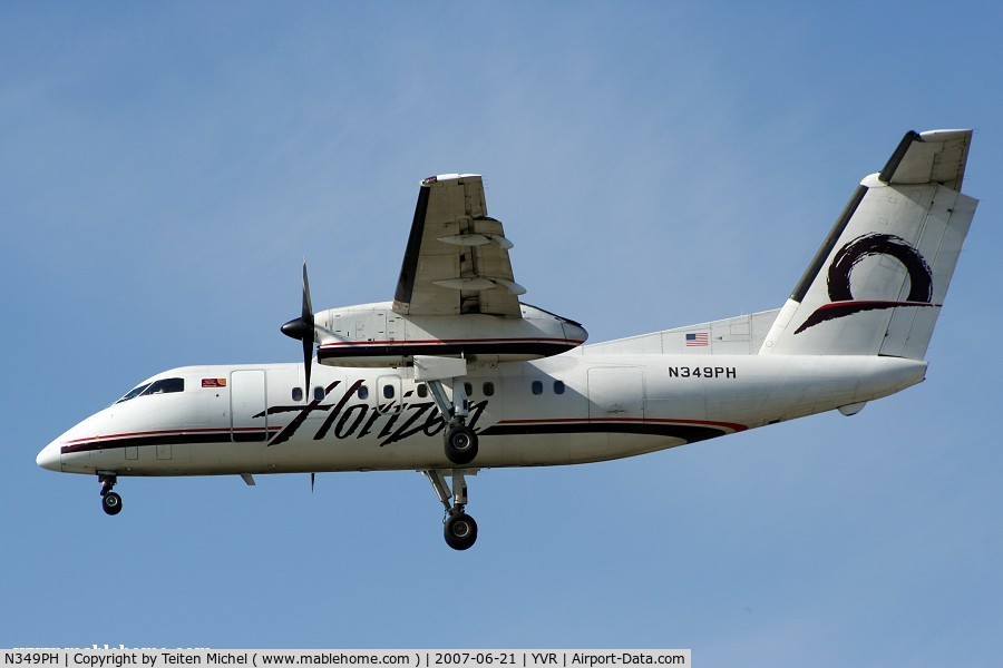N349PH, 1997 De Havilland Canada DHC-8-202 Dash 8 C/N 486, N349PH from Horizon Air landing on 26R