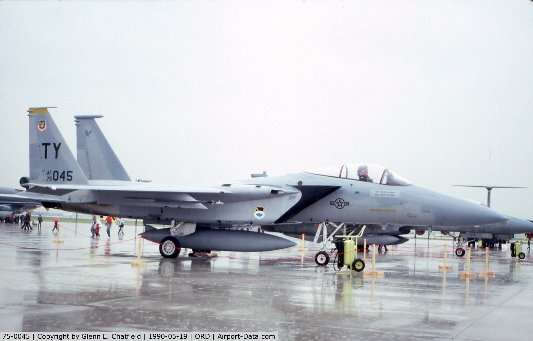 75-0045, 1975 McDonnell Douglas F-15A-13-MC Eagle C/N 145/A125, F-15A at the ANG/AFR open house.  Very rainy day.