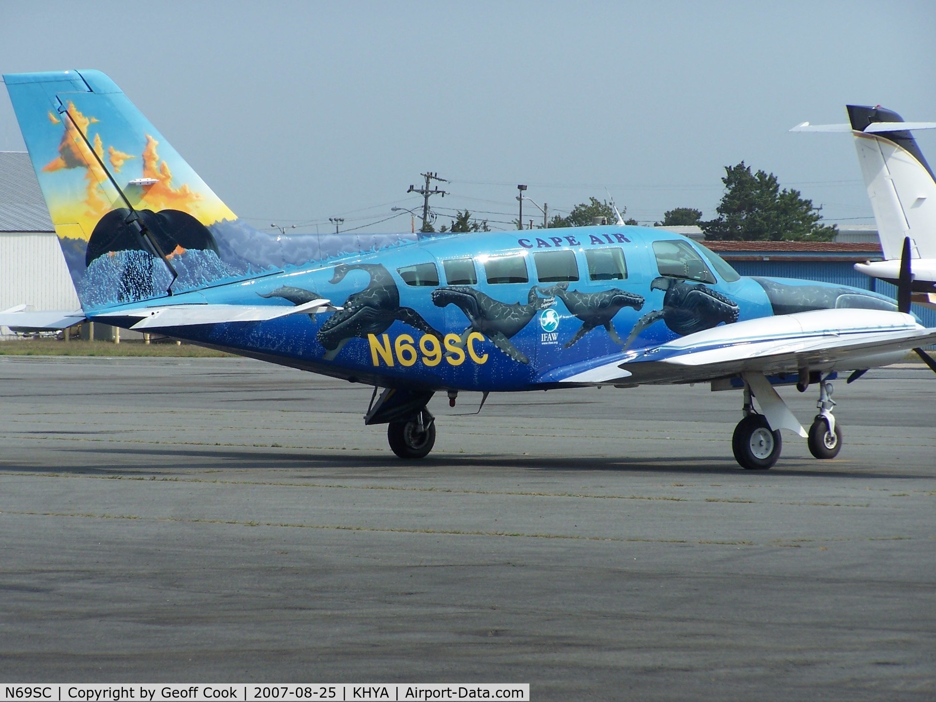 N69SC, 1979 Cessna 402C II C/N 402C0041, N69SC Cape Air in a very colourful livery on the company's ramp