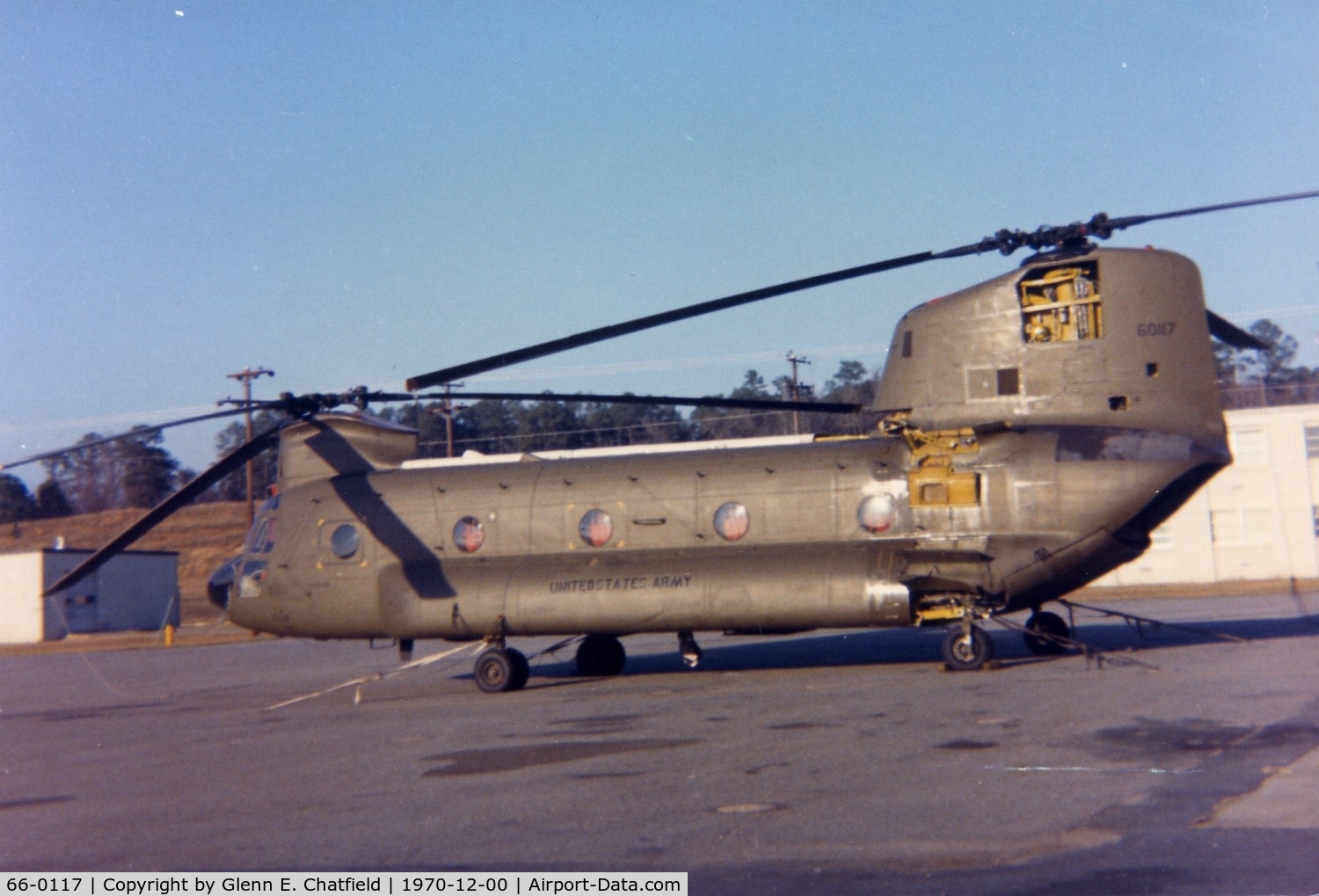 66-0117, 1966 Boeing Vertol CH-47A Chinook C/N B.249, CH-47A at the maintenance ramp, Lawson Army Air Field, Ft. Benning.  It was transferred to the VNAF and captured by North Vietnam at the end of the war.