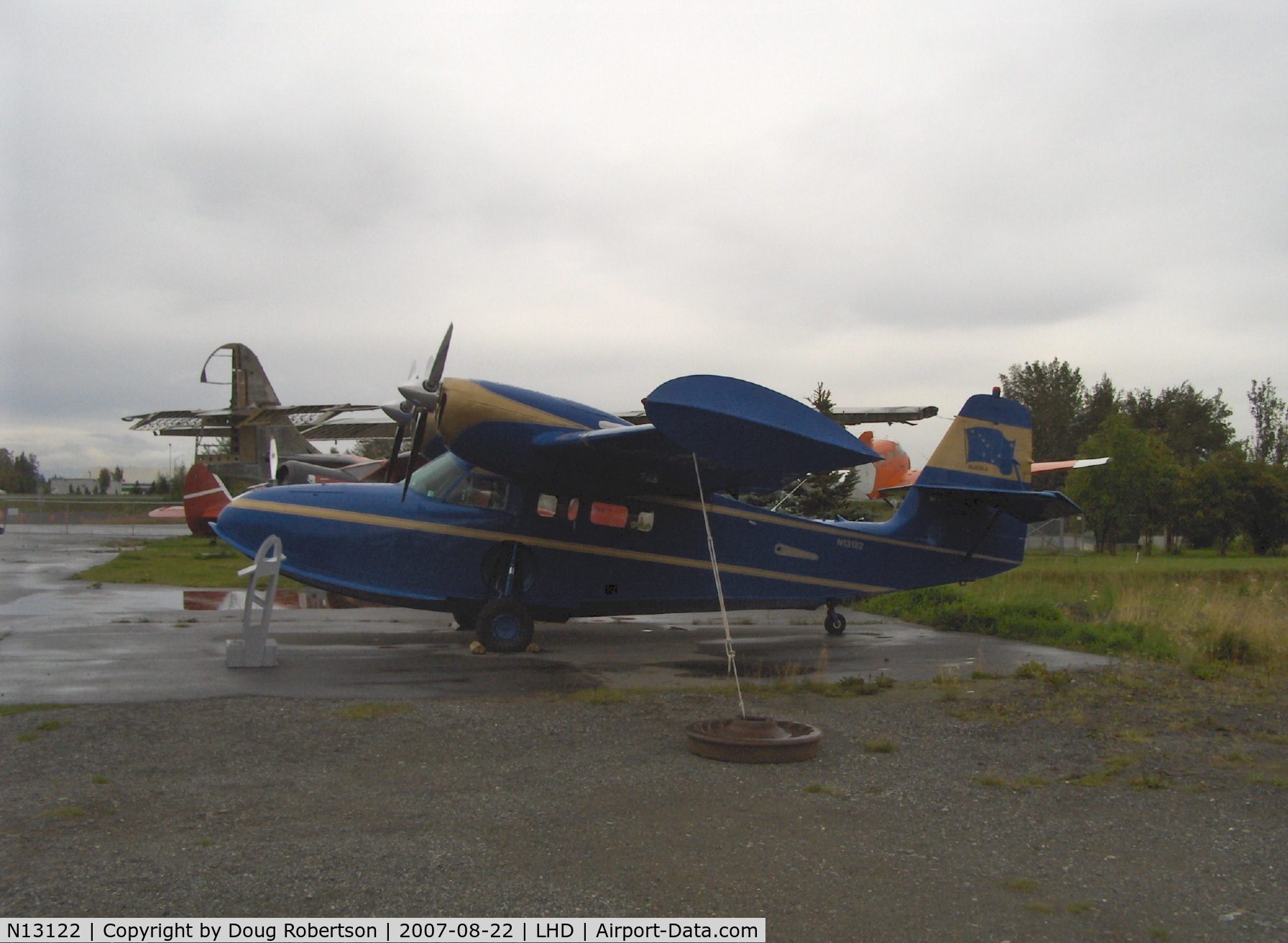 N13122, 1943 Grumman G-44 Widgeon C/N 1312, 1943 Grumman G-44 Widgeon, two Lycoming GO-480-B1D 270 Hp each as McKinnon Super Widgeon conversion from original Ranger 6-440C-5 200 Hp engines, at Alaska Aviation Heritage Museum