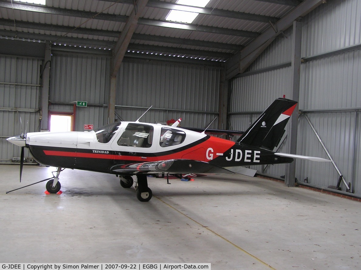 G-JDEE, 1982 Socata TB-20 Trinidad C/N 333, Trinidad in the hangar at Leicester