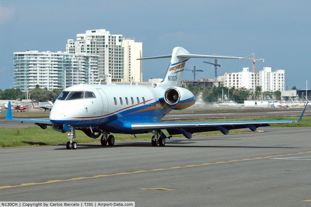 N130CH, 2006 Bombardier Challenger 300 (BD-100-1A10) C/N 20088, Clearing the active rwy to park at the customs ramp.
