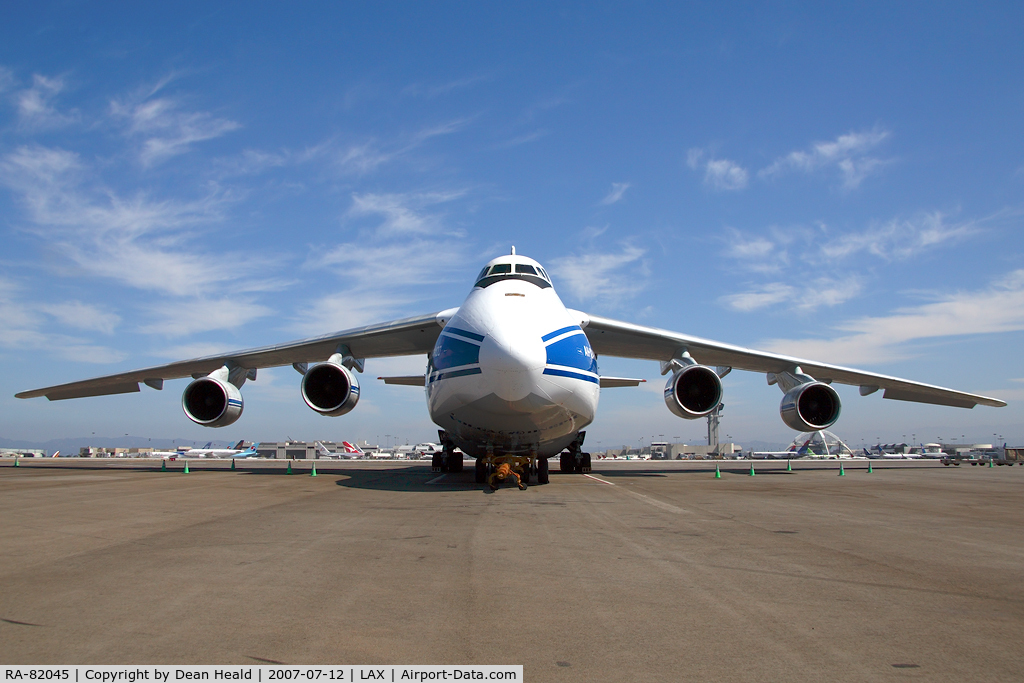 RA-82045, 1991 Antonov An-124-100 Ruslan C/N 9773052255113, A rare visitor parked at the Imperial Cargo Terminal after arriving with a hefty payload.