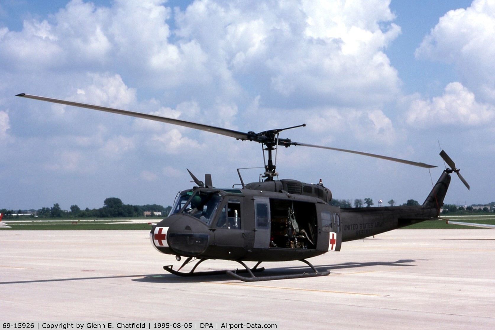 69-15926, 1969 Bell UH-1V Iroquois C/N 12214, Medevac Huey passing through.