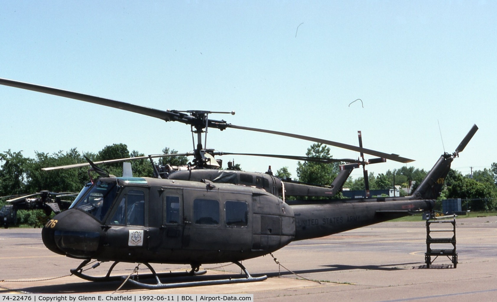 74-22476, 1974 Bell UH-1H Iroquois C/N 13800, UH-1H on the Army Guard ramp.  MAP delivery to Thailand in 2004