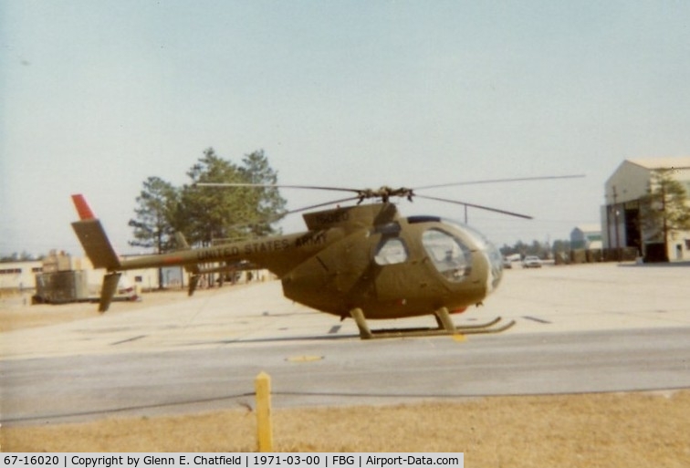 67-16020, 1967 Hughes OH-6A Cayuse C/N 380405, OH-6A at Simmons Army Air Field, Ft. Bragg, NC. Instamatic 126 camera