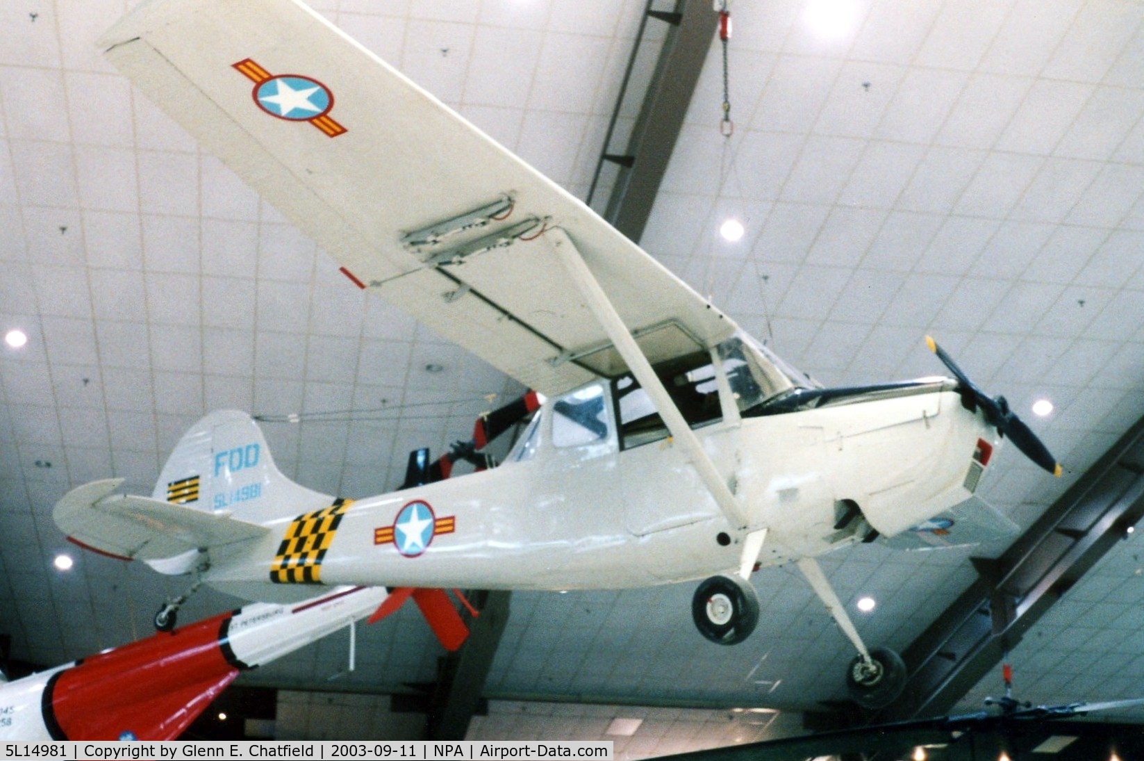 5L14981, 1950 Cessna O-1A Bird Dog C/N 21866, O-1A/L-19A at the National Museum of Naval Aviation.  This aircraft landed on an aircraft carrier.
