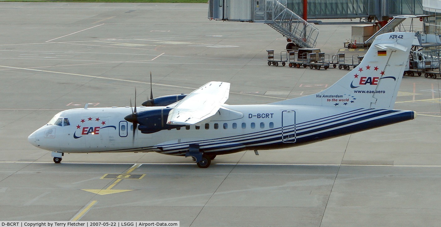 D-BCRT, 1992 ATR 42-300 C/N 289, at Geneva on the day of EBACE2007 exhibition