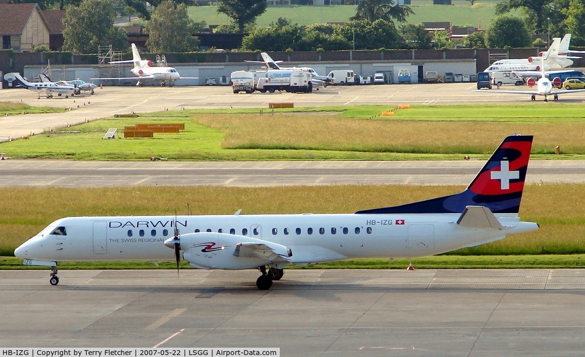 HB-IZG, 1995 Saab 2000 C/N 2000-010, at Geneva on the day of EBACE2007 exhibition