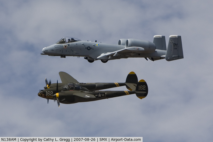 N138AM, 1943 Lockheed P-38J Lightning C/N 44-23314, 1943 Lockheed P38J 23 Skidoo with A10-A/DM Thunderbolt