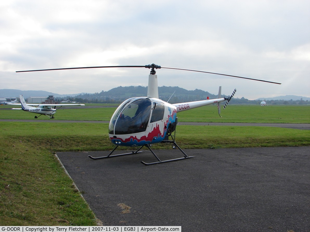 G-DODR, 1990 Robinson R22 Beta II C/N 1325, Busy late afternoon at Gloucestershire (Staverton) Airport