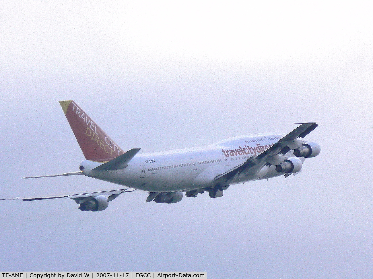 TF-AME, 1984 Boeing 747-312 C/N 23032, Taking off from Manchester.