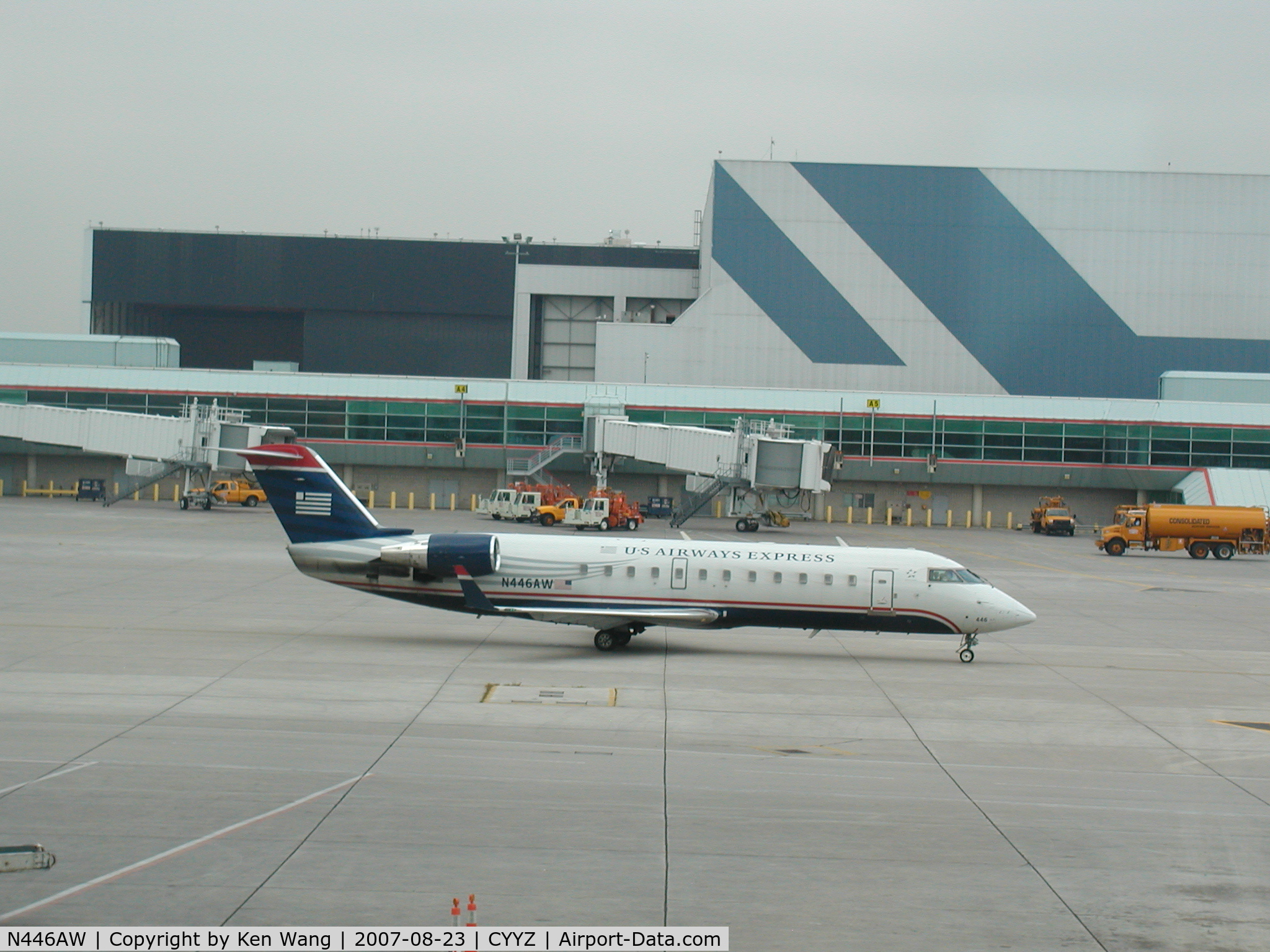 N446AW, 2003 Canadair CRJ-200LR (CL-600-2B19) C/N 7806, US Airways Bombardier Cl600 just arrived at Toronto Pearson Airport