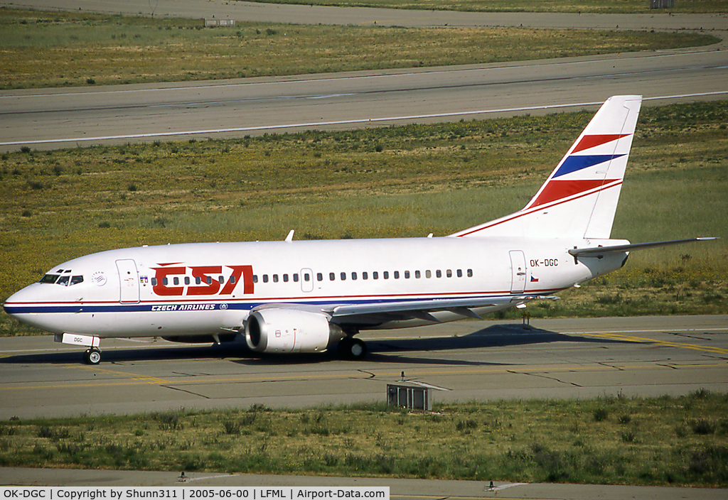 OK-DGC, 1998 Boeing 737-5L9 C/N 29235, Taxiing rwy 32R for departure...