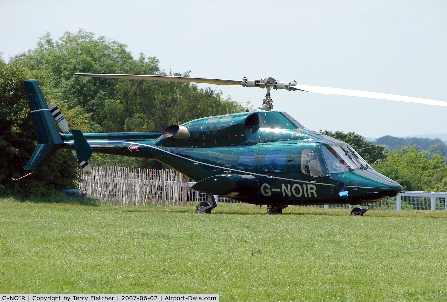 G-NOIR, 1980 Bell 222 C/N 47031, Helicopters arrive at the temporary Heliport on 2007 Epsom Derby Day (Horse racing)