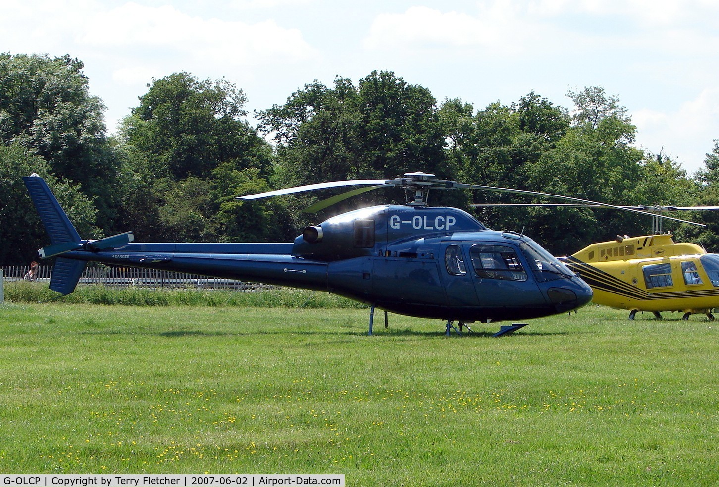 G-OLCP, 1994 Eurocopter AS-355N Ecureuil 2 C/N 5580, Helicopters arrive at the temporary Heliport on 2007 Epsom Derby Day (Horse racing)