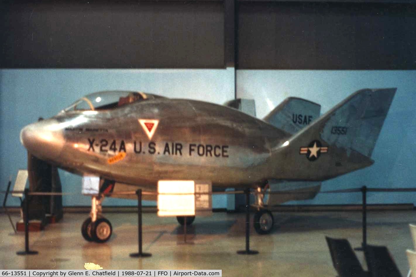 66-13551, Martin Marietta X-24A (SV-5J) C/N 2, SV-5J modified to look like an X-24A.  Development aircraft for the X-24 program.  Located now at the National Museum of the U.S. Air Force. S/N is bogus