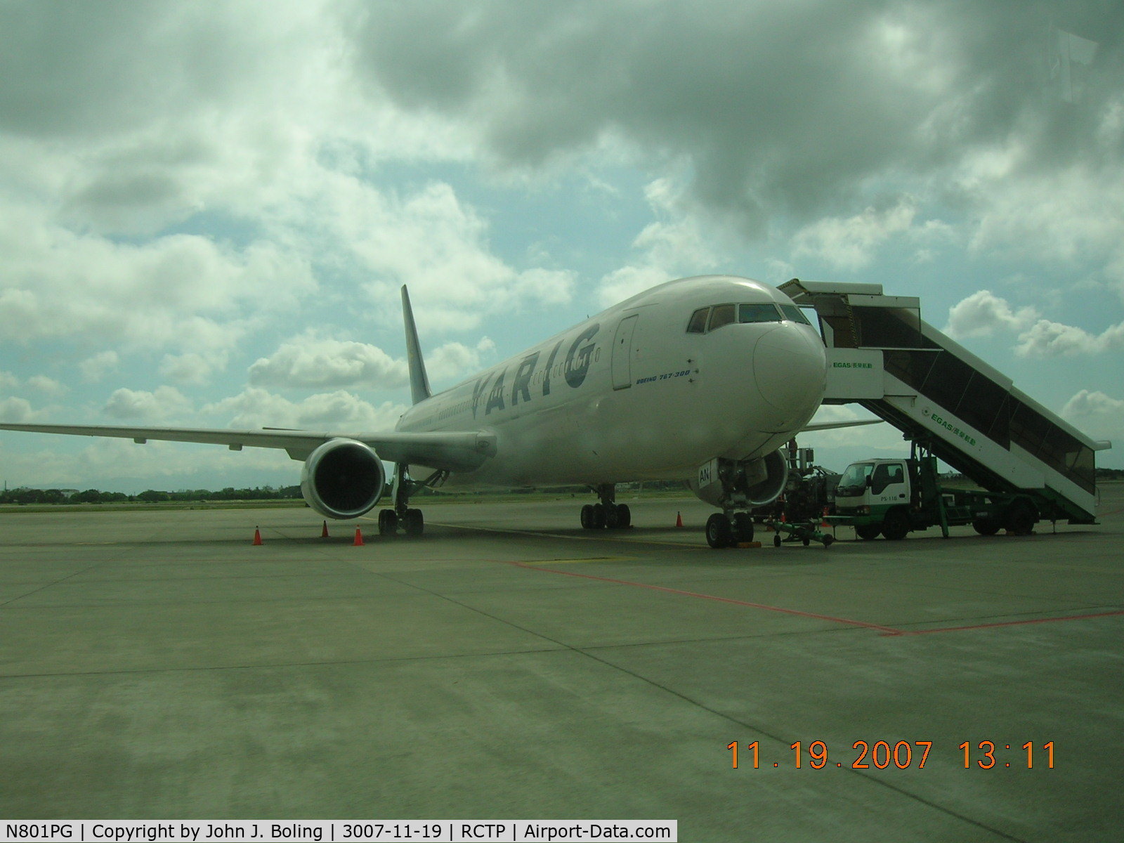 N801PG, 1996 Boeing 767-328/ER C/N 27427, Ready to depart Taipei, Taiwan for Anchorage then Greensboro, N.C.