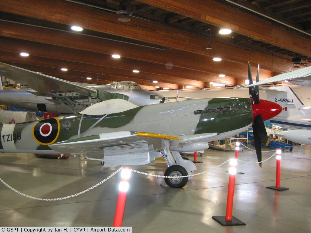 C-GSPT, Supermarine 379 Spitfire FR.XIVe C/N 6S/676505, C-GSPT in its hangar at Penta Aviation circa 2004