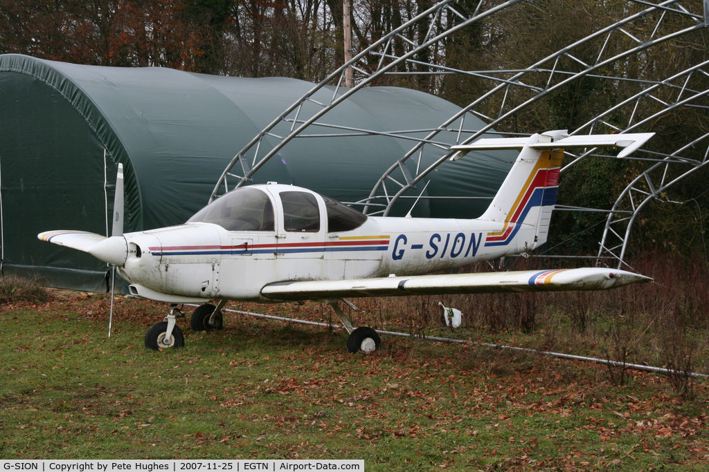 G-SION, 1981 Piper PA-38-112 Tomahawk Tomahawk C/N 38-81A0146, G-SION Tomahawk at Enstone has seen better days!