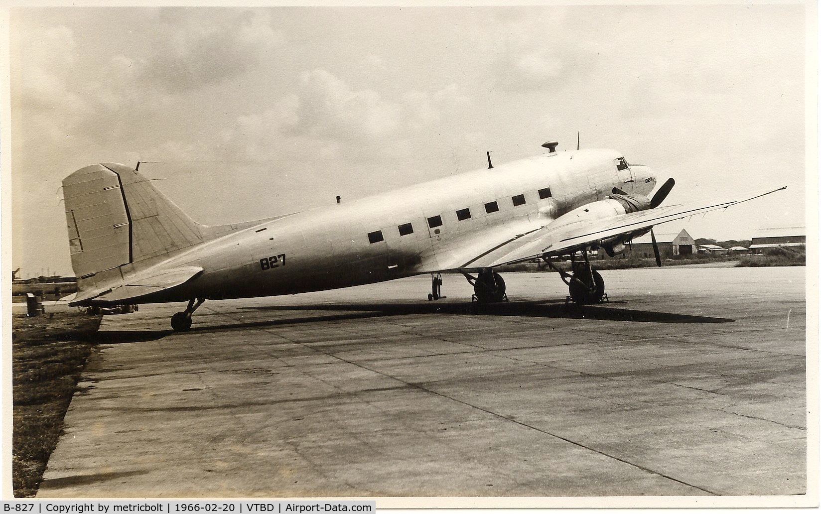 B-827, Douglas DC-3 C/N 13784, In typical Air America no colour and no nationality prefix non-livery