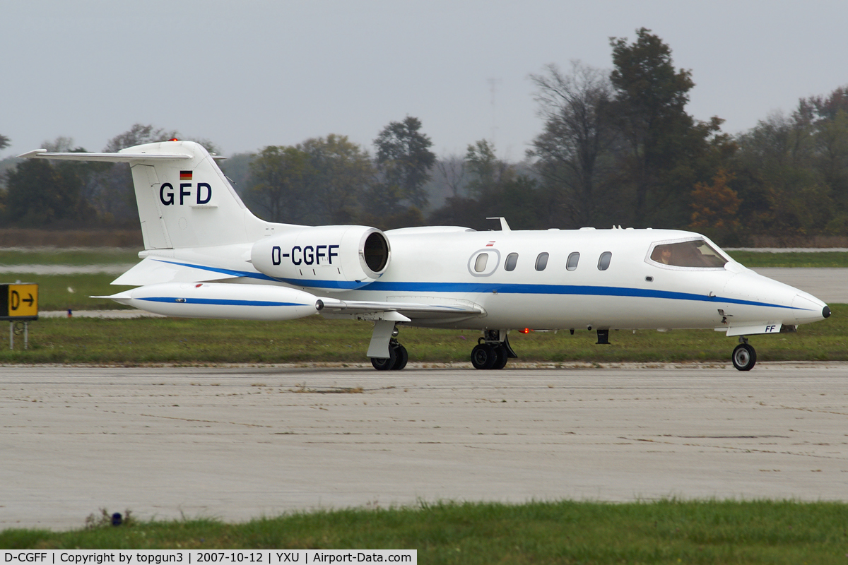 D-CGFF, 1982 Gates Learjet 36A C/N 36A-063, Arriving onto Ramp 3