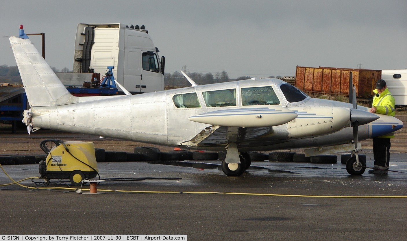 G-SIGN, 1970 Piper PA-39 Twin Comanche C/R C/N 39-8, Pa-39 awaits its turn outside Mick Allen & Son Respray Workshop