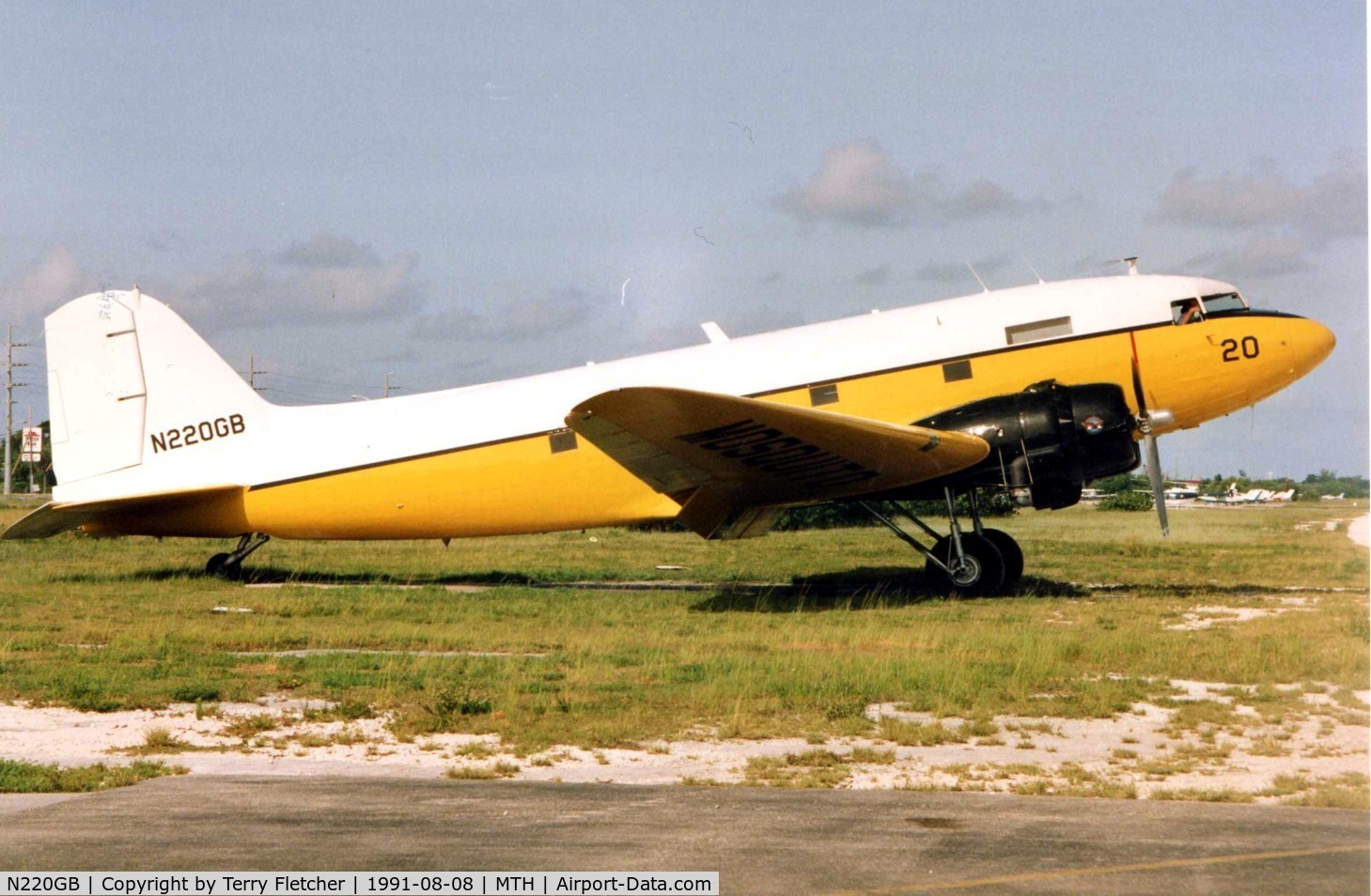 N220GB, 1942 Douglas DC3C 1830-94 C/N 4438, This DC3 sprayer was part of the Florida Mosquito Control when photographed at Marathon FL in 1991