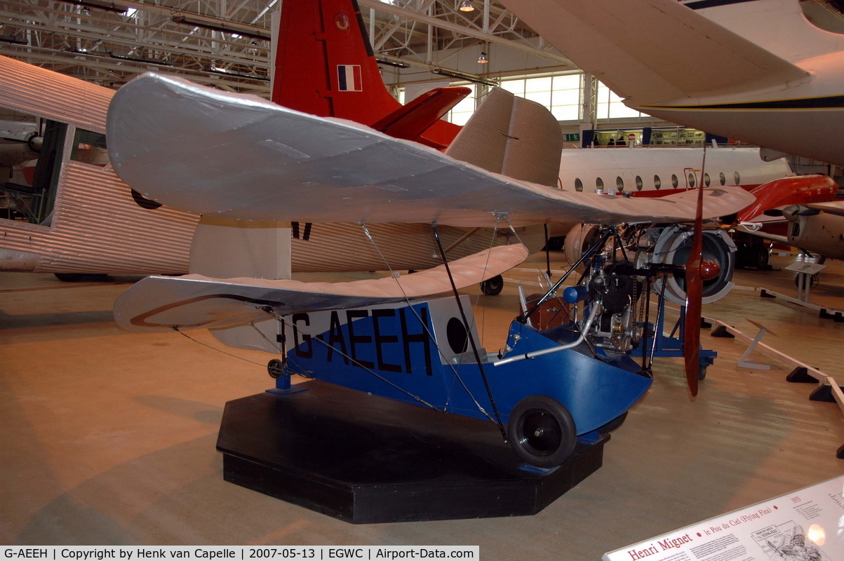 G-AEEH, 1936 Mignet HM.14 Pou-du-Ciel C/N EGD1, Pou-du-Ciel homebuilt from 1935, now in the Royal Air Force Museum in Cosford, UK.