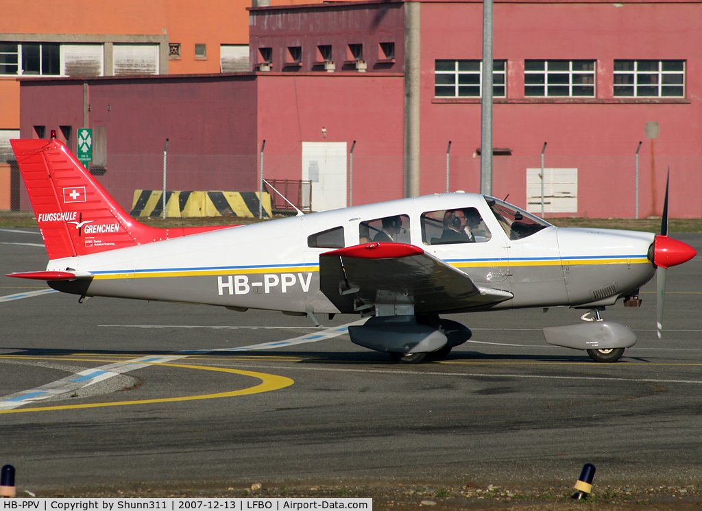 HB-PPV, 1989 Piper PA-28-181 Archer II C/N 28-90123, Arriving from a light flight and parked at the general aviation apron