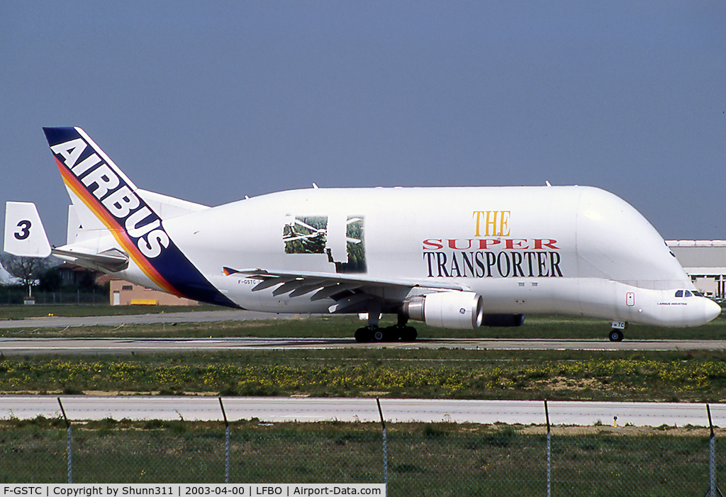 F-GSTC, 1997 Airbus A300B4-608ST Super Transporter C/N 765, Ready to take off rwy 14R with special faded 'NH90' sticker on the right side to promote Eurocopter during an Airshow in 2003