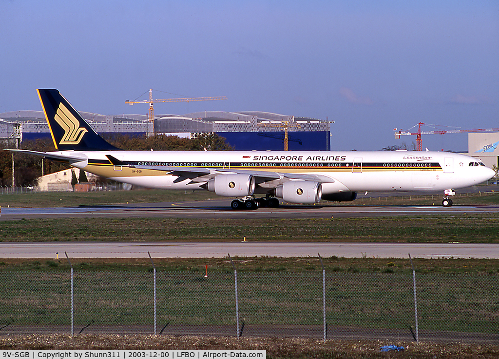 9V-SGB, 2003 Airbus A340-541 C/N 499, Ready to take off for his photo flight test from Airbus