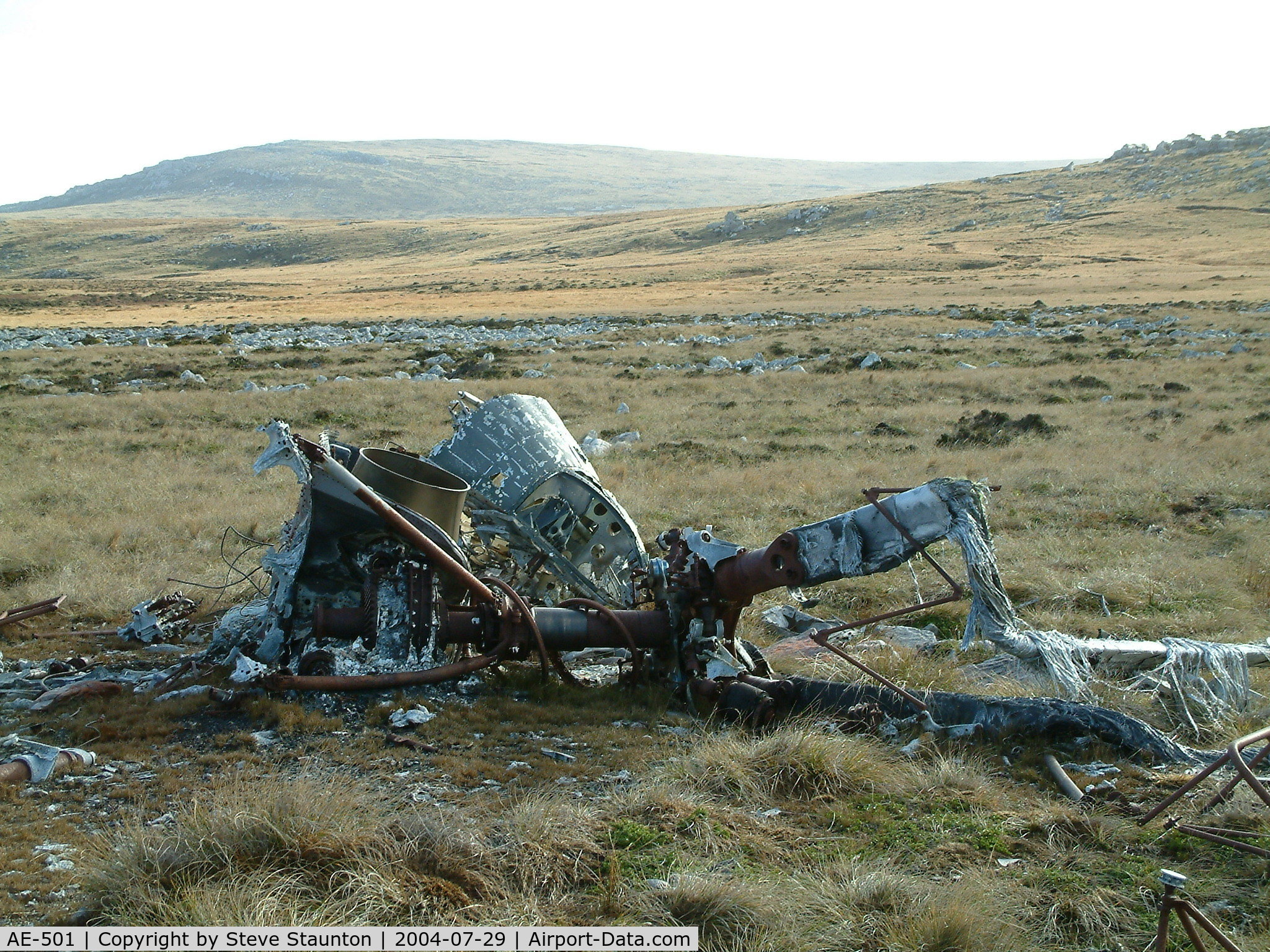 AE-501, Aérospatiale SA-330L Puma C/N 1540, Wrecked Westland Puma of the Argentine AF located at the foot of Mount Kent, Falkland Island. This aircraft was destroyed during the 1982 Falklands Conflict.