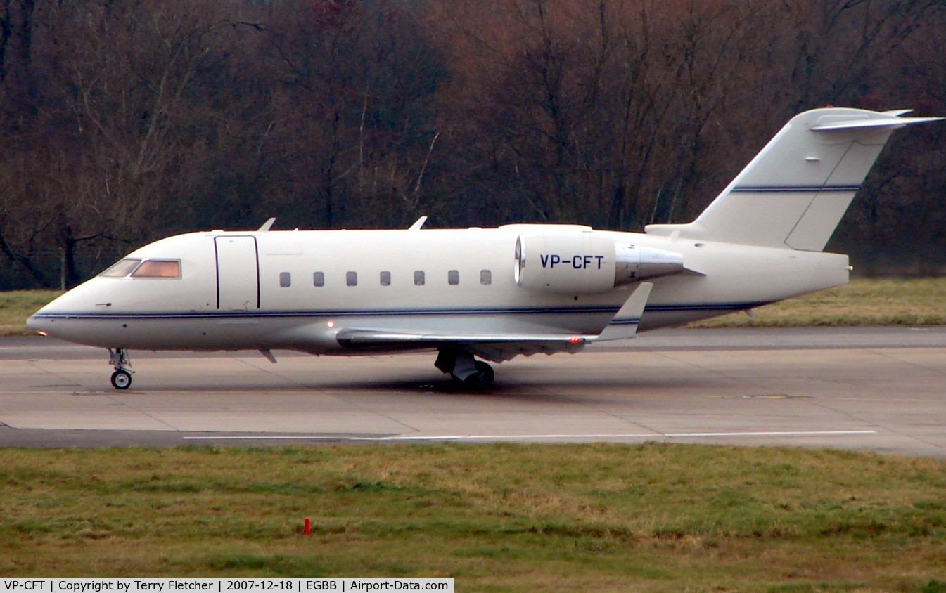 VP-CFT, 1990 Canadair Challenger 601-3A (CL-600-2B16) C/N 5067, Challenger about to depart from Birmingham International