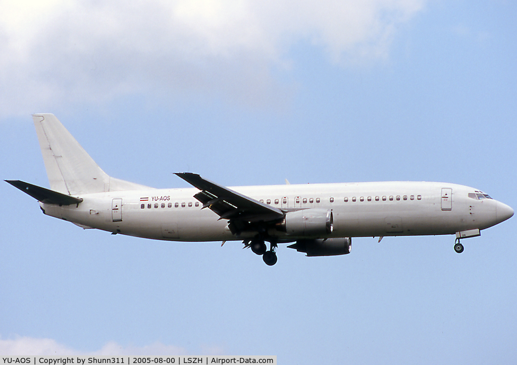 YU-AOS, 1989 Boeing 737-4B7 C/N 24551, Landing rwy 14